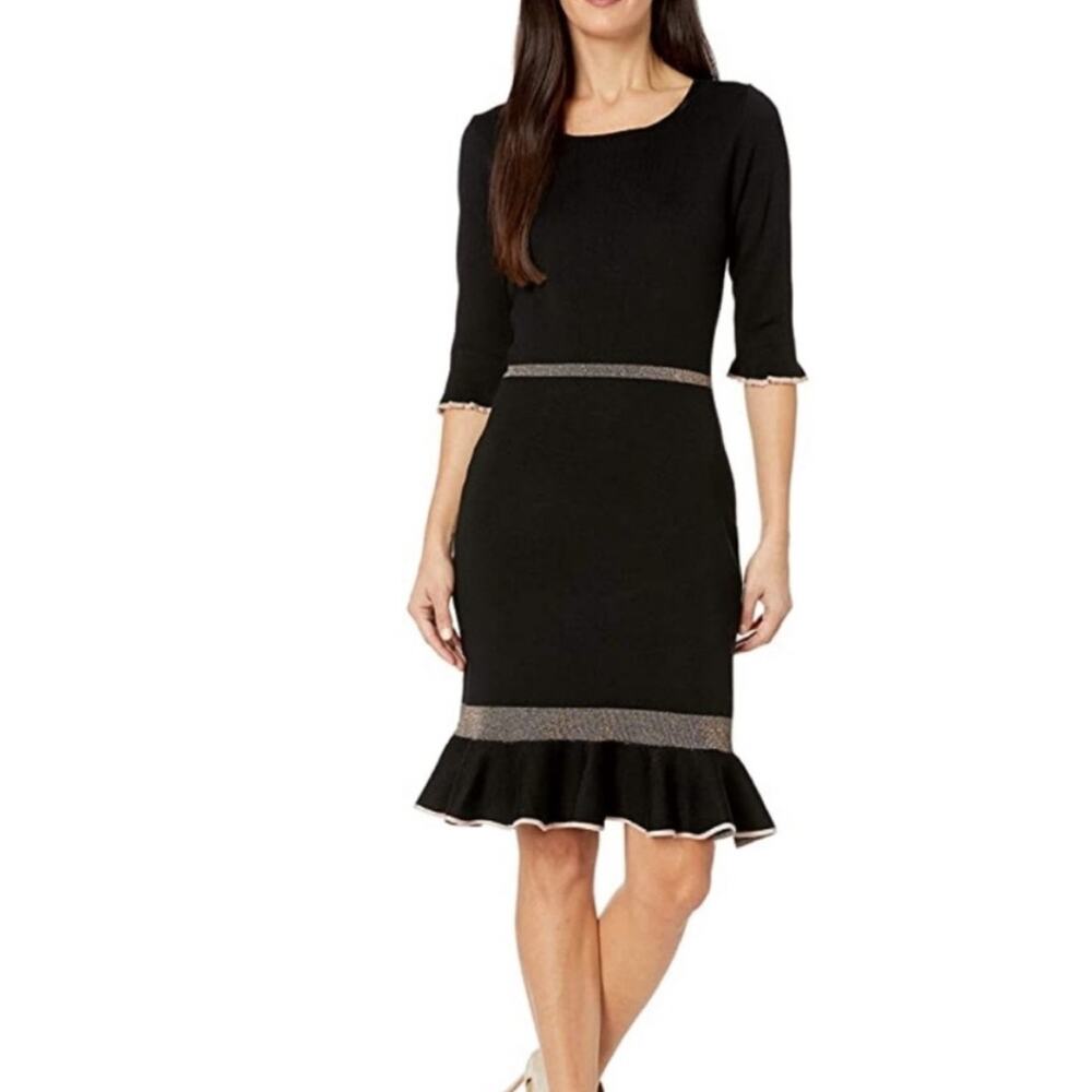 Roz & Ali Ruffle hem elbow sleeve black sweater dress size XL